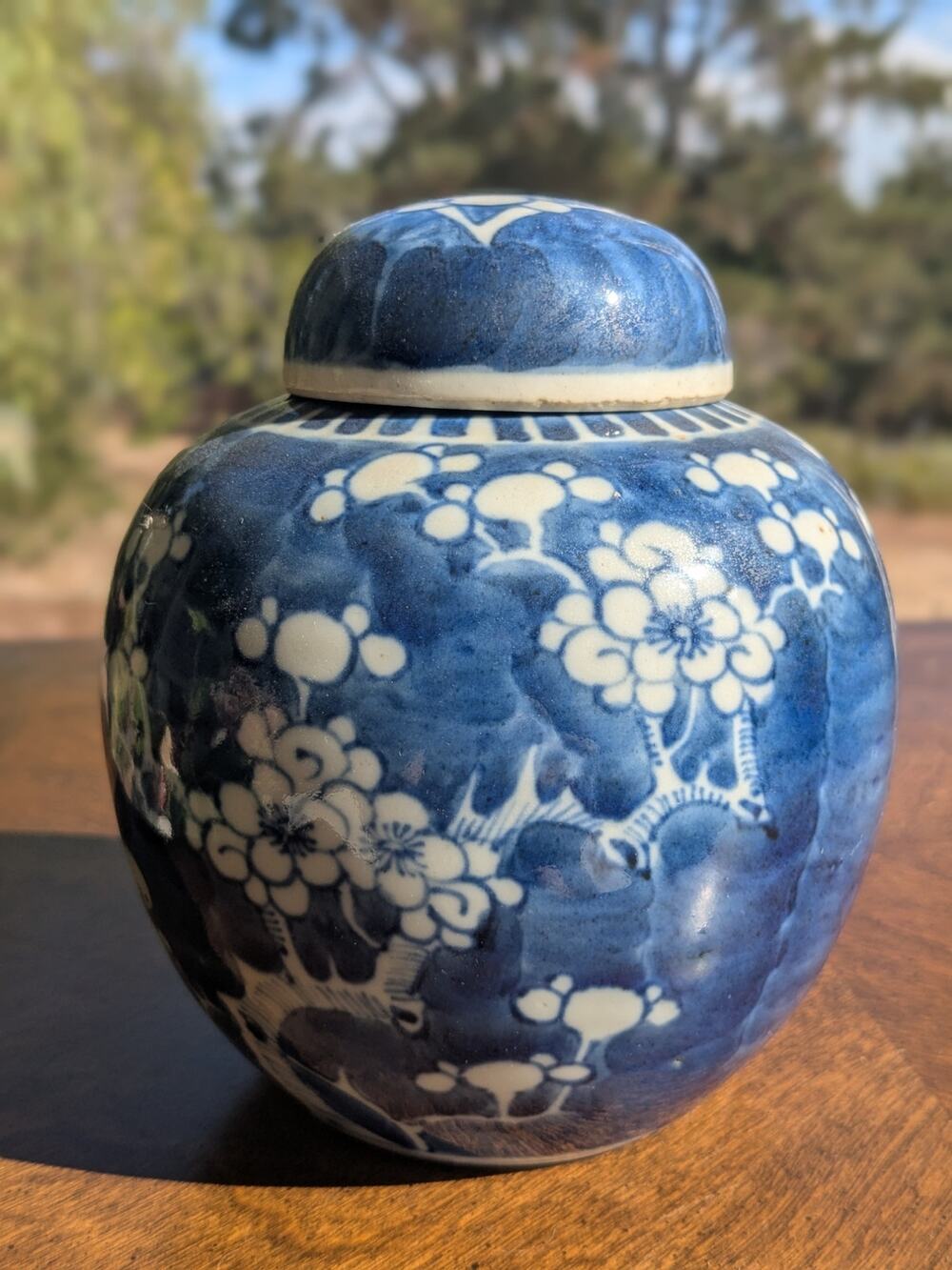Antique Chinese Blue & White Porcelain Prunus Ginger Jar - 5.5"